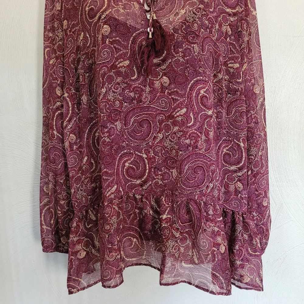 Rose & Olive Sheer Maroon Printed Top w/Tank Underneath Size Women's Medium - Picture 4 of 7